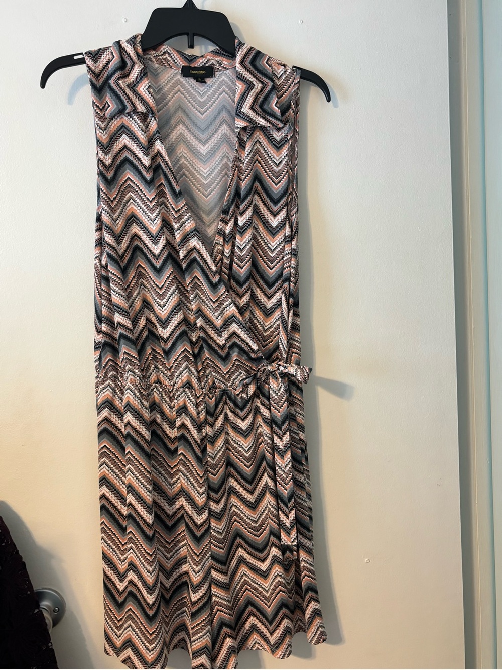 Espresso Chevron Wrap Romper Dress in Pink and Black